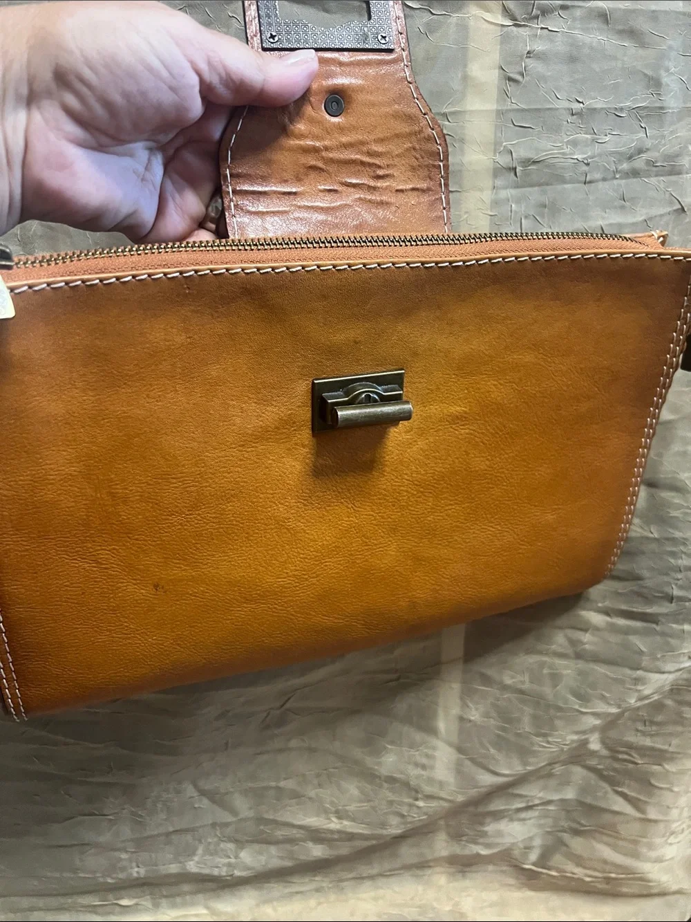 Vintage Pratesi Firenze Italian Leather Clutch Bag Cognac Brown